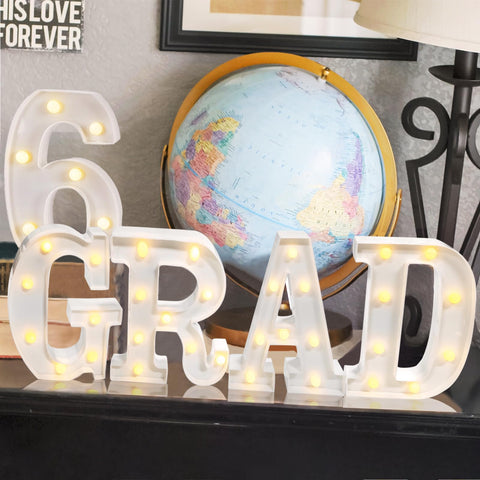 Oriental Cherry GRAD 2026 LED marquee letters battery-powered, no wiring needed.