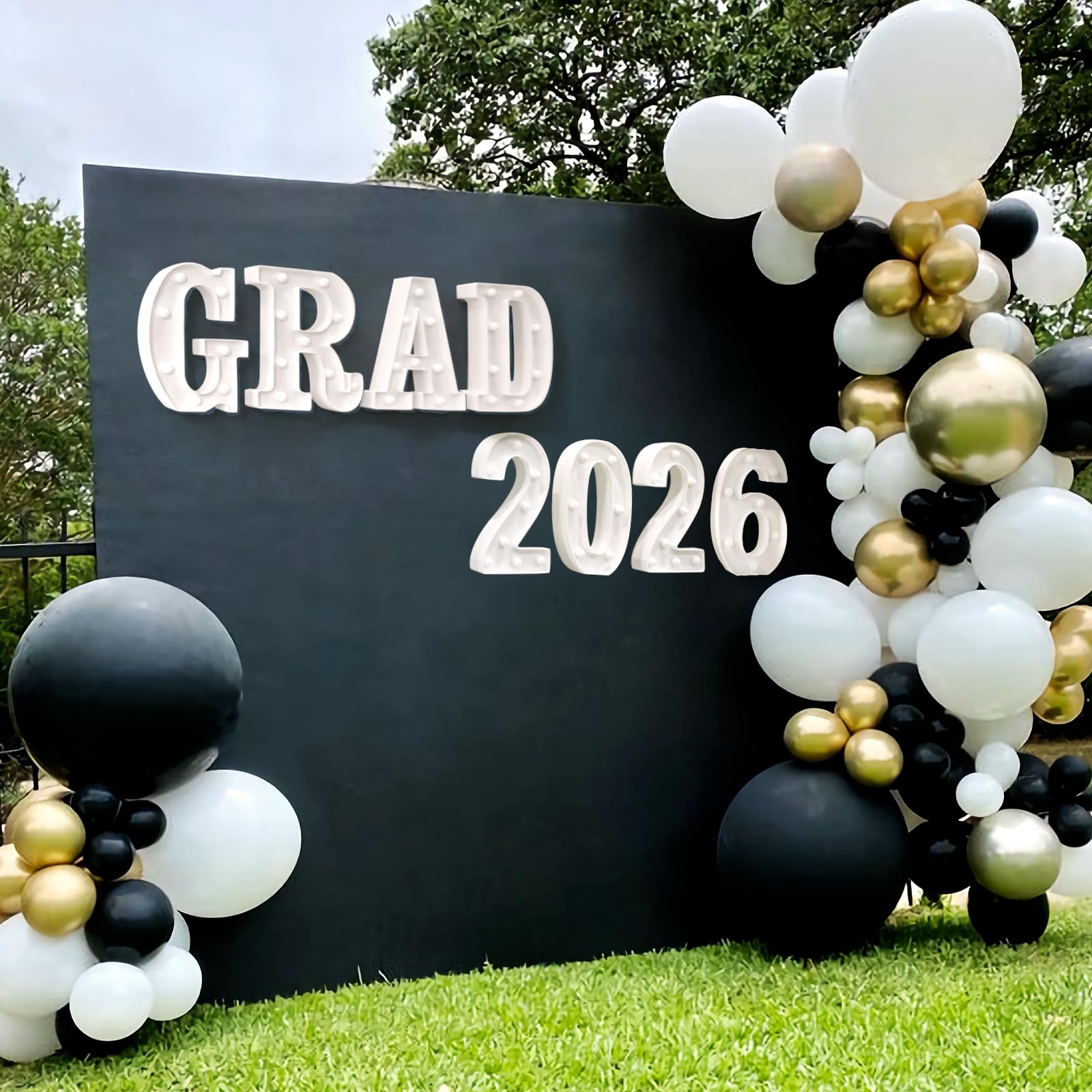 Oriental Cherry GRAD 2026 LED marquee letters closeup showing glow and clean design.