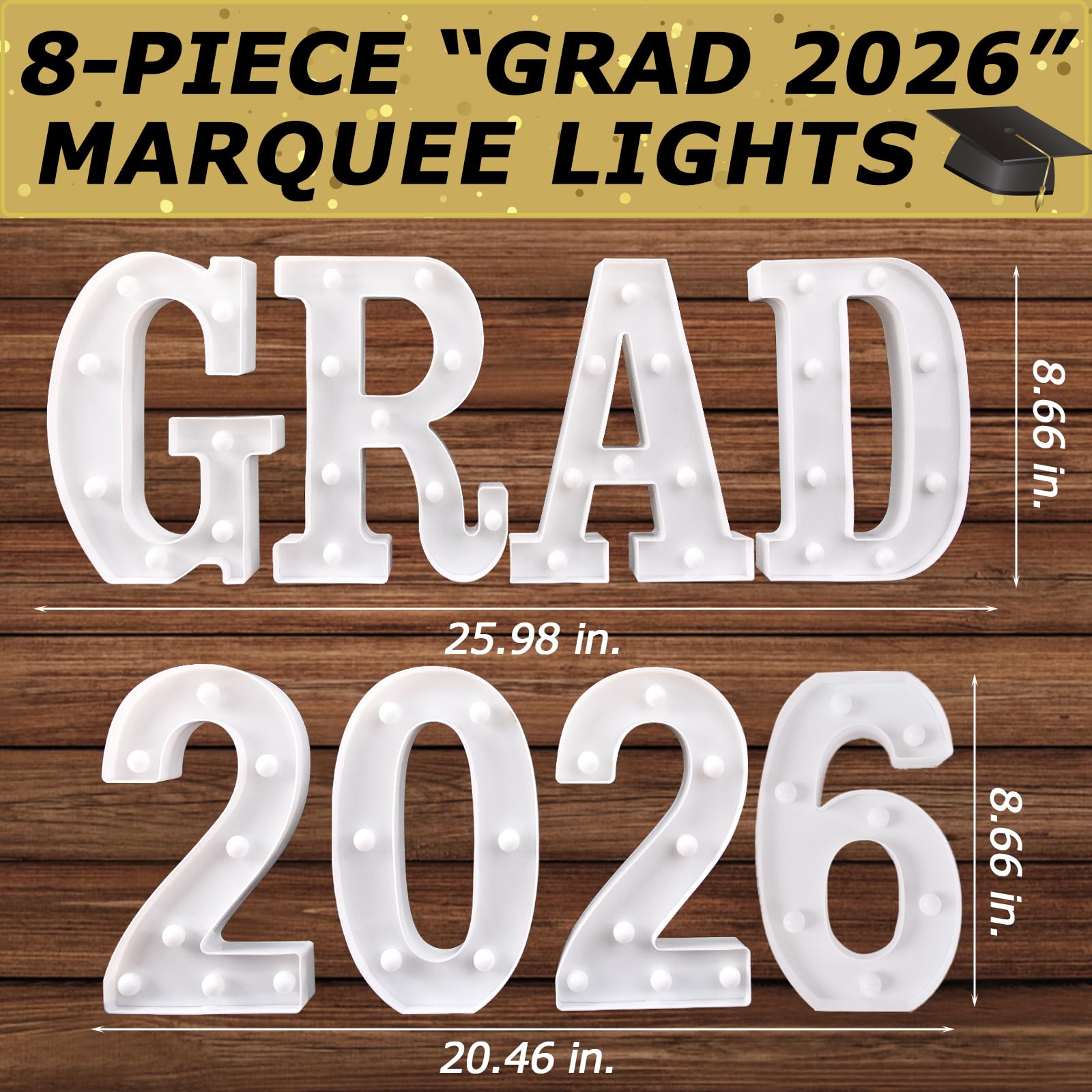 Oriental Cherry GRAD 2026 LED marquee letters table display for centerpiece celebrations.