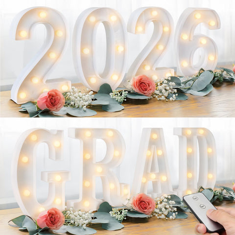 Oriental Cherry GRAD 2026 LED marquee letters wall display for festive graduation decor.