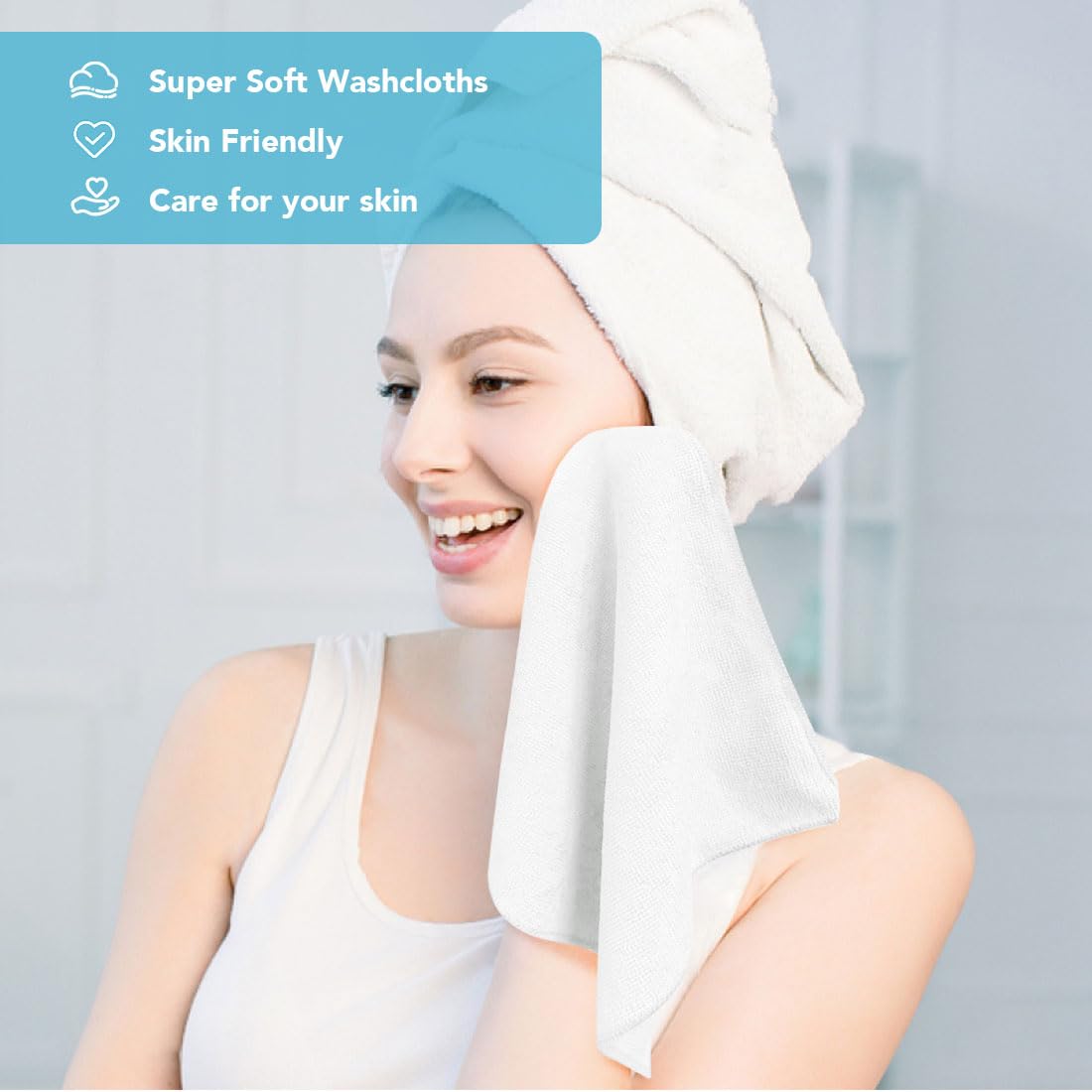 Orighty soft-texture microfiber wash cloth for gentle touch.