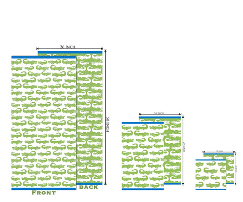 Original Kids crocodile towels in vibrant green and blue colors.