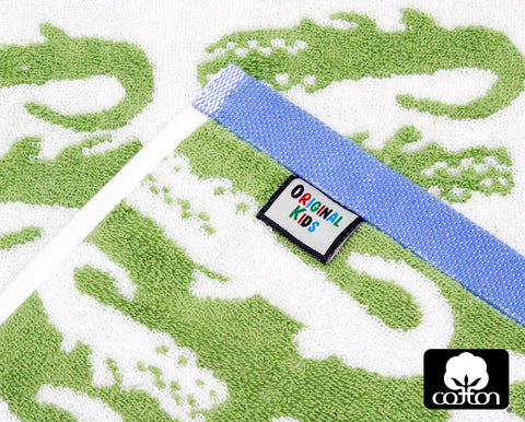 Original Kids crocodile towel fabric texture close-up showing plush softness.