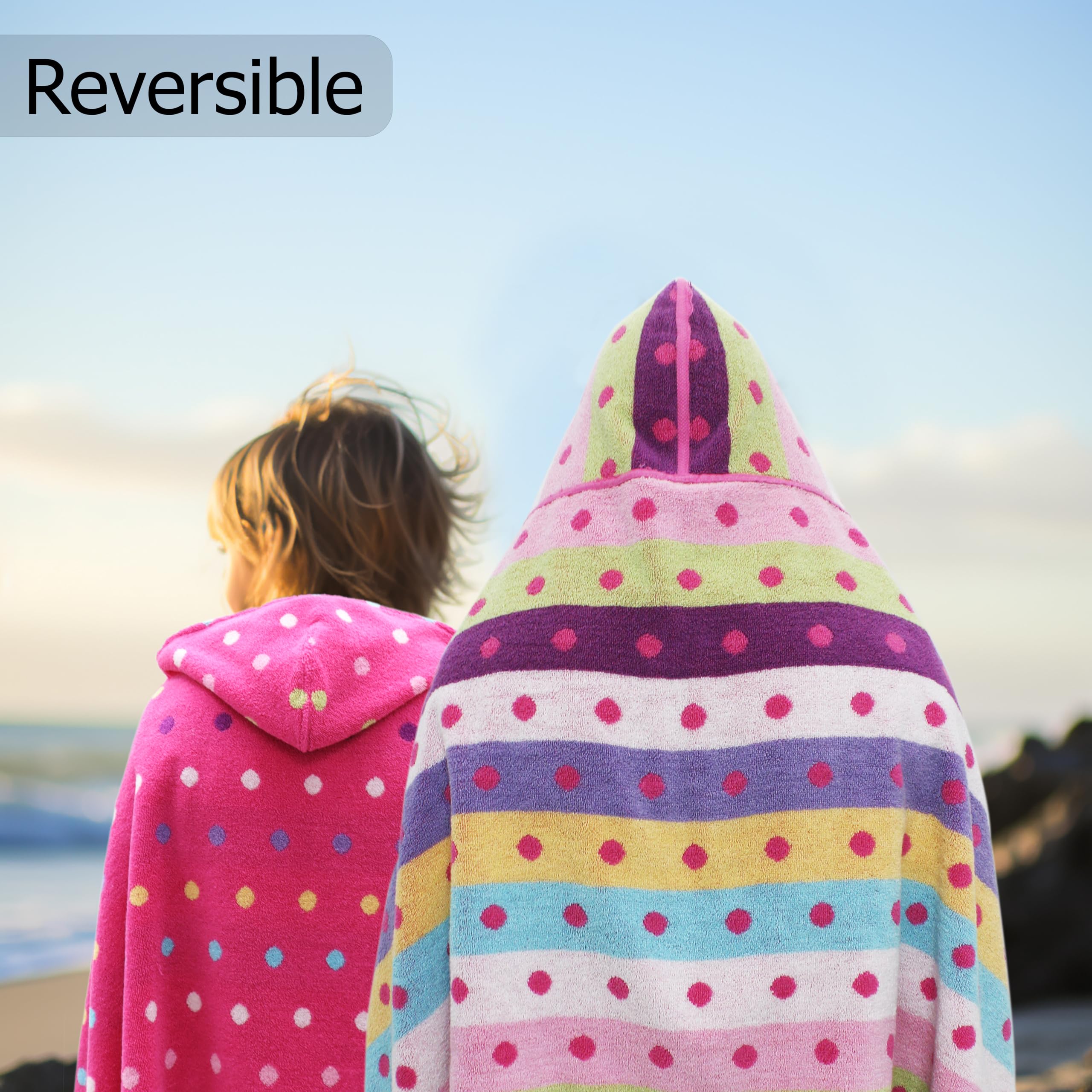 Original Kids hooded towel wrap back view showing durable double stitched edge and plush cotton