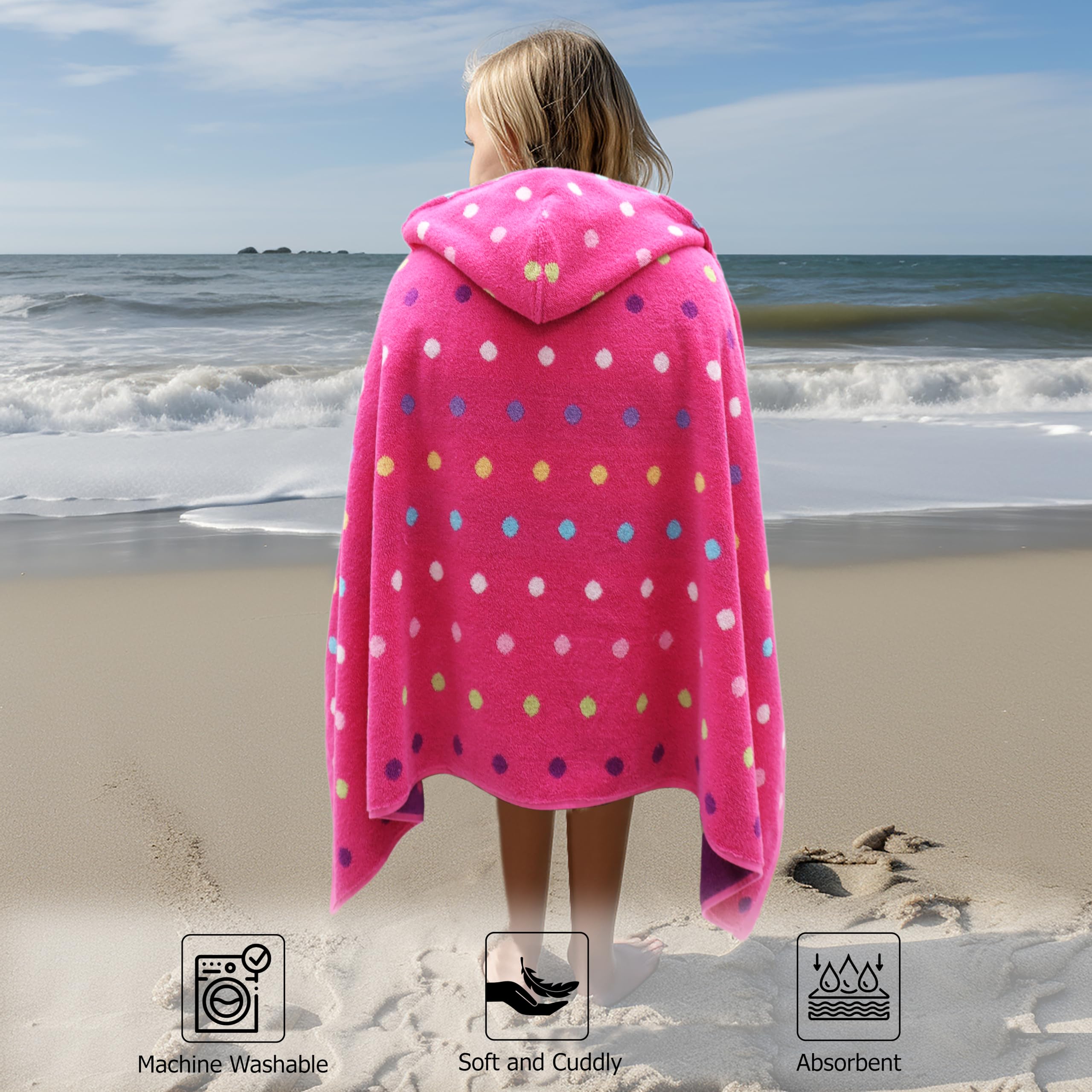 Original Kids hooded towel wrap reversible side dots design offers playful texture for kids