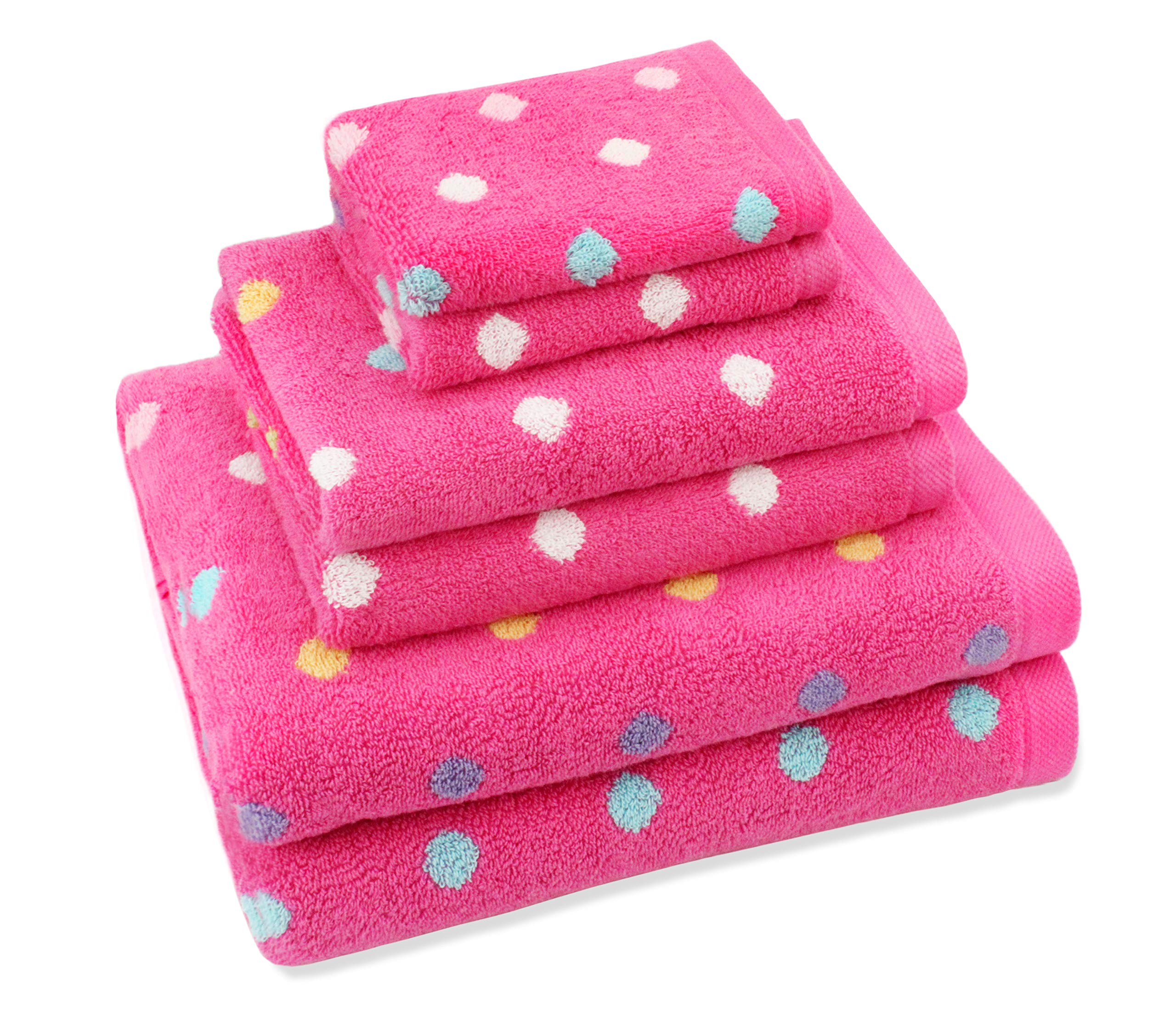 Original Kids Sugar & Spice towel set front view with vibrant pink multicolor fabric