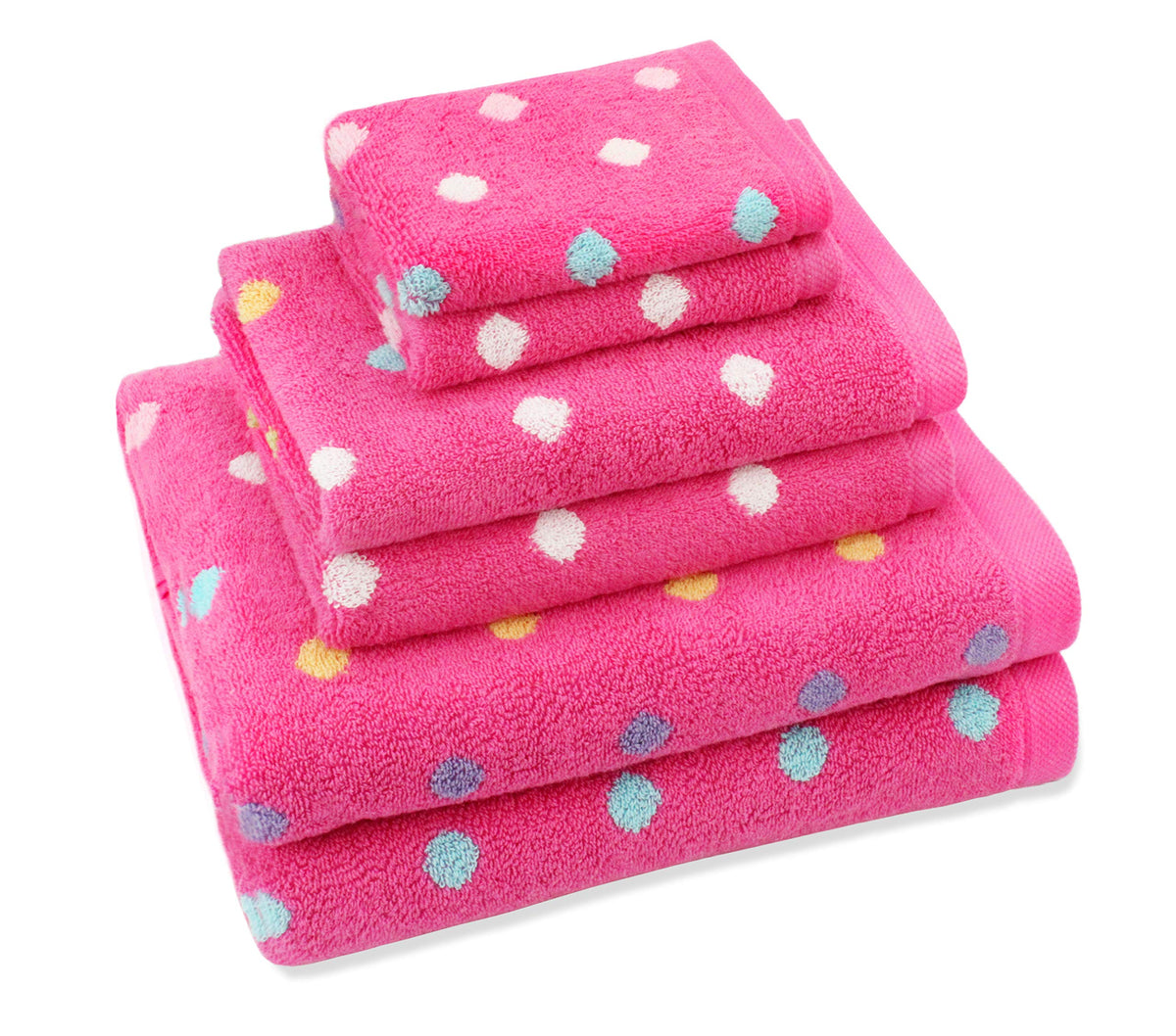Original Kids Sugar & Spice towel set front view with vibrant pink multicolor fabric