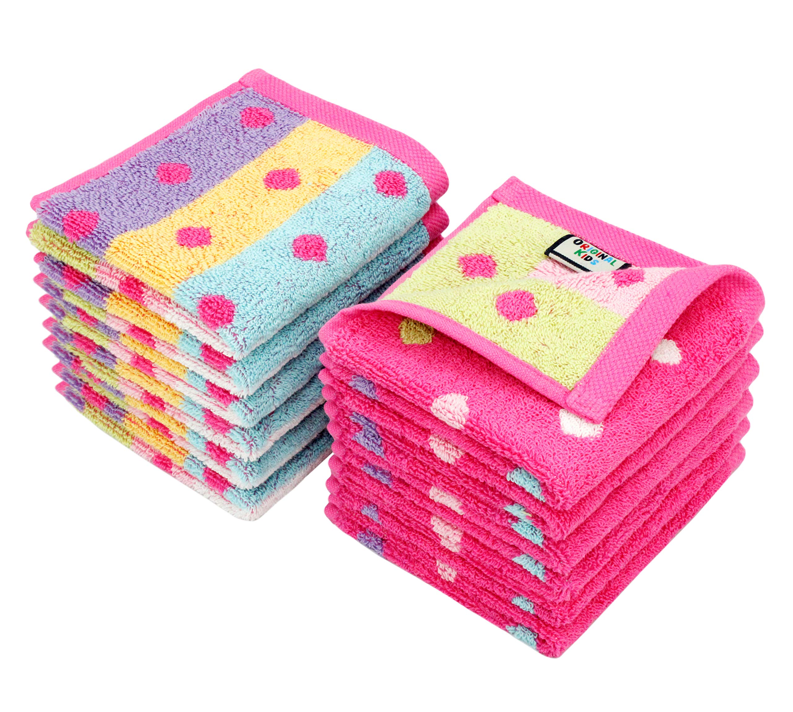 ORIGINAL KIDS wash cloth with pink multicolor dots for soft cleansing and fast dry comfort