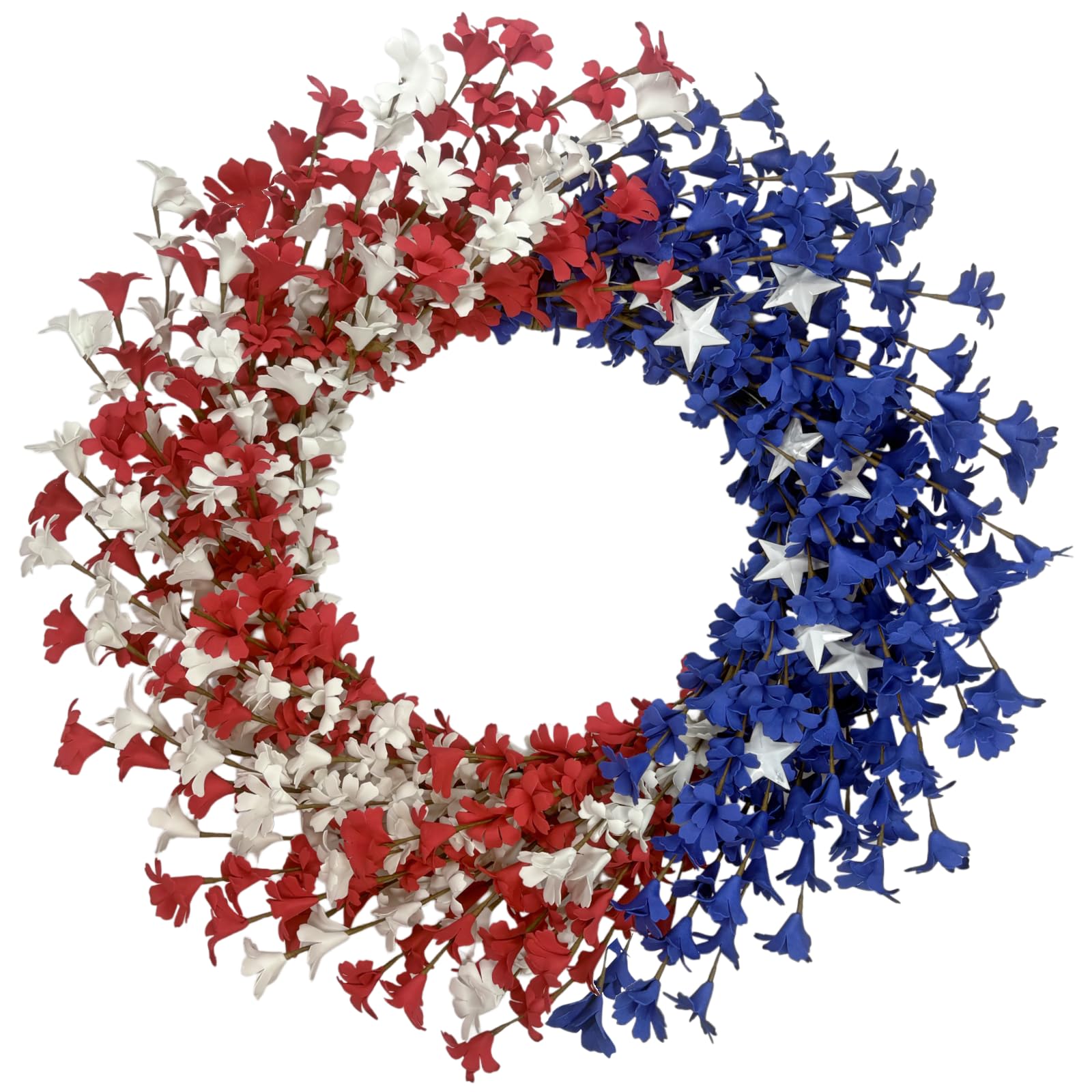 Orilium 22inch patriotic wreath with red, white, blue flowers and stars adds curb appeal to your front door