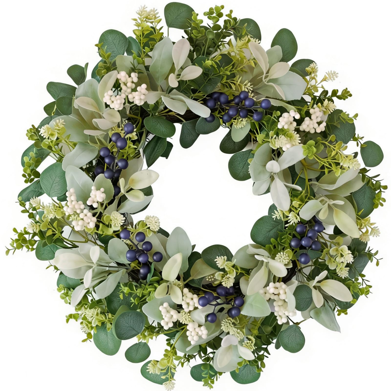Orilium 22-inch front-door wreath with lifelike foliage and berries.
