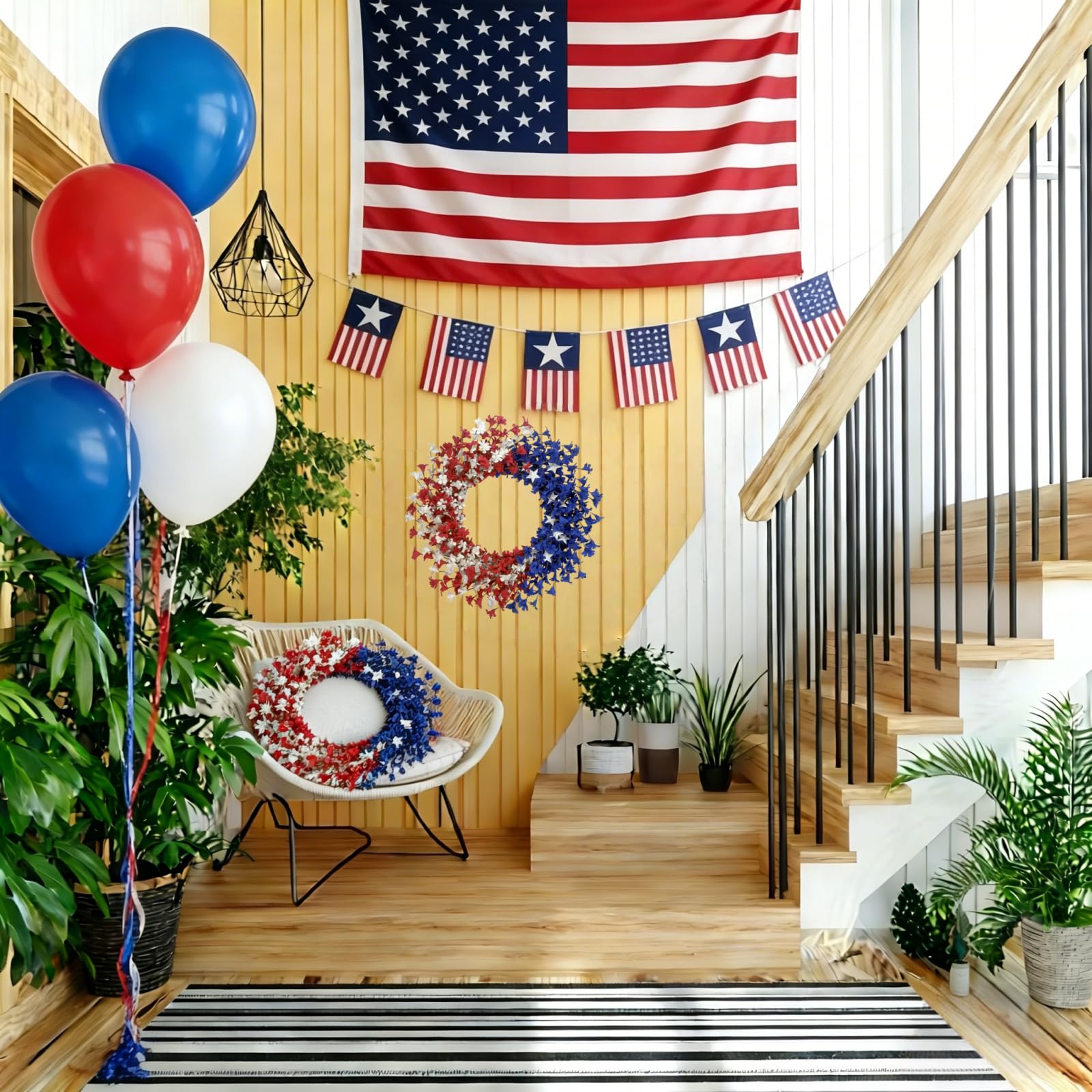 Orilium patriotic wreath iron-frame accents enhance durability for indoor or covered outdoor spaces