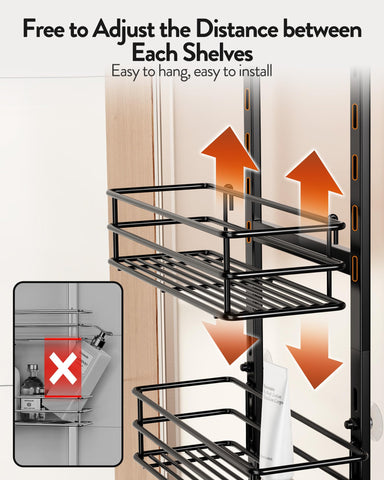 Orimade adjustable-height shelves fit tall bottles and small jars.