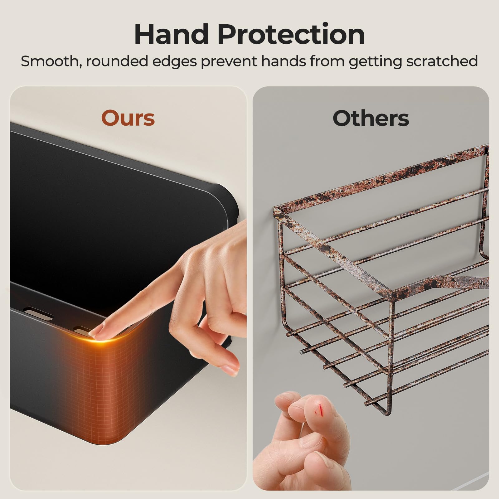 Orimade caddy features four hooks for towels and razors.