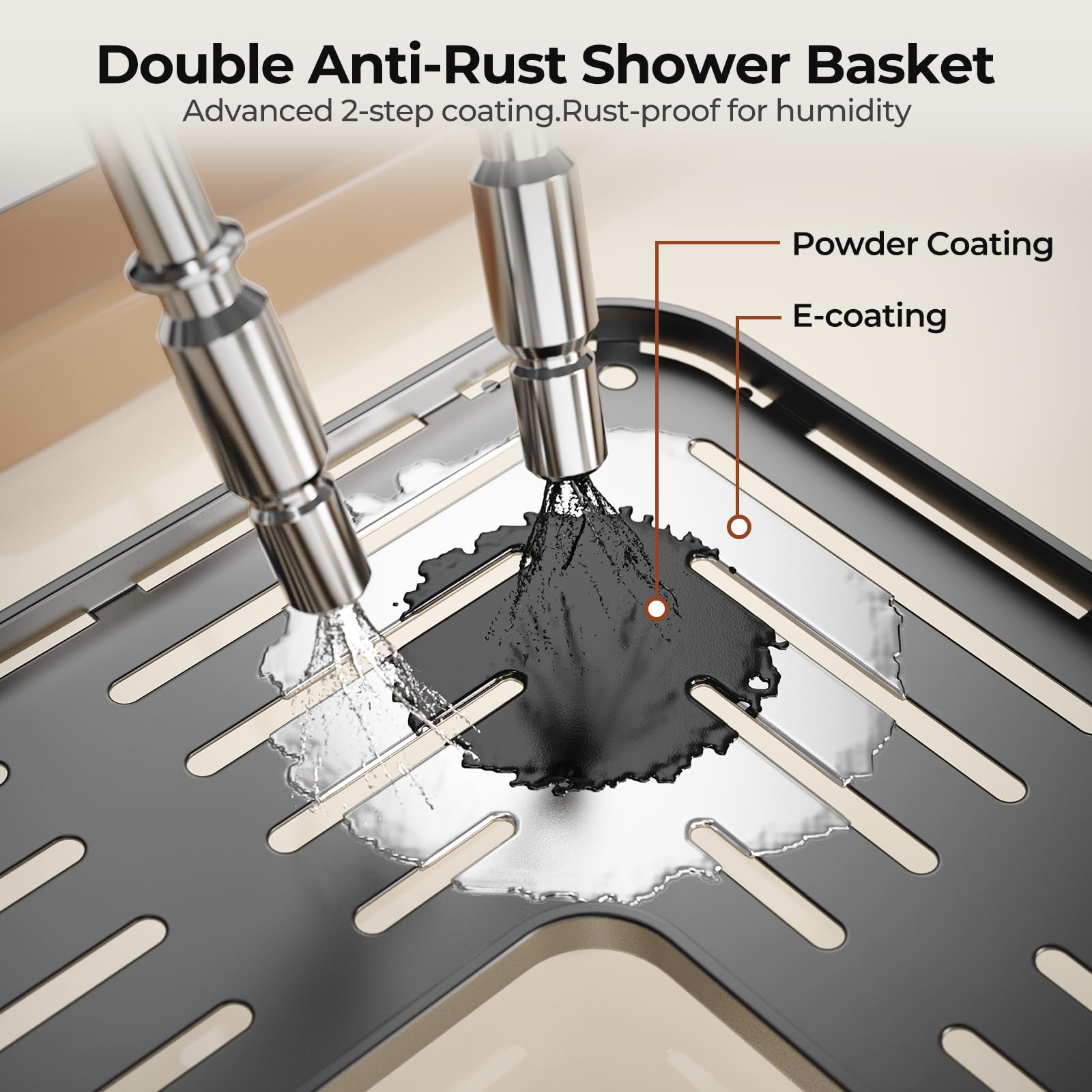 Orimade Rustproof Caddy drainage holes prevent water pooling and rust risk.
