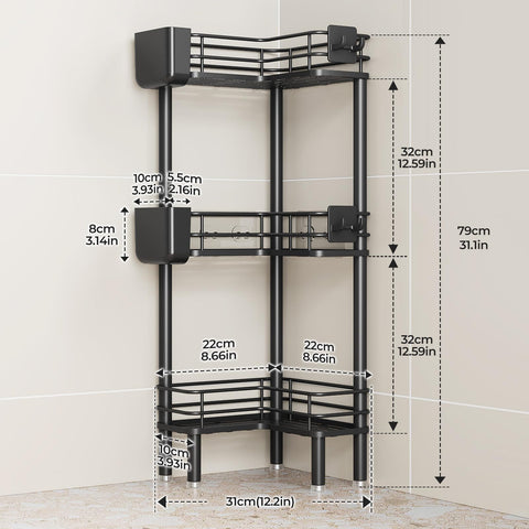 Orimade Caddy floor-standing corner unit fits tight bathrooms.