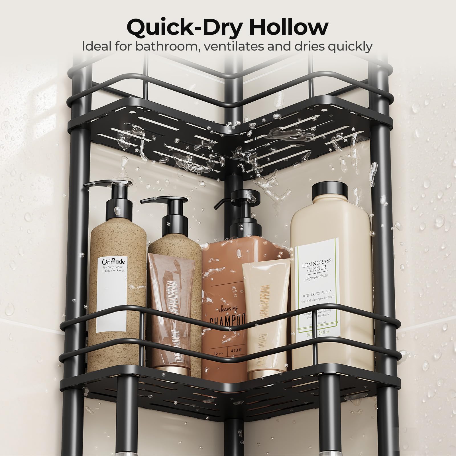 Orimade Caddy tall bottle fit helps declutter shower shelves.
