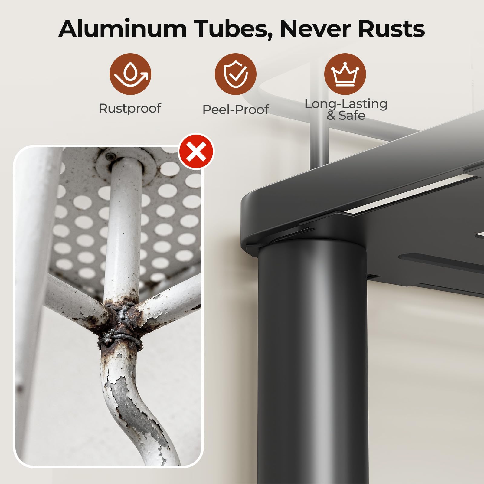 Orimade Rustproof 3-Tier Caddy toothbrush holder demonstrates organized grooming near the sink.