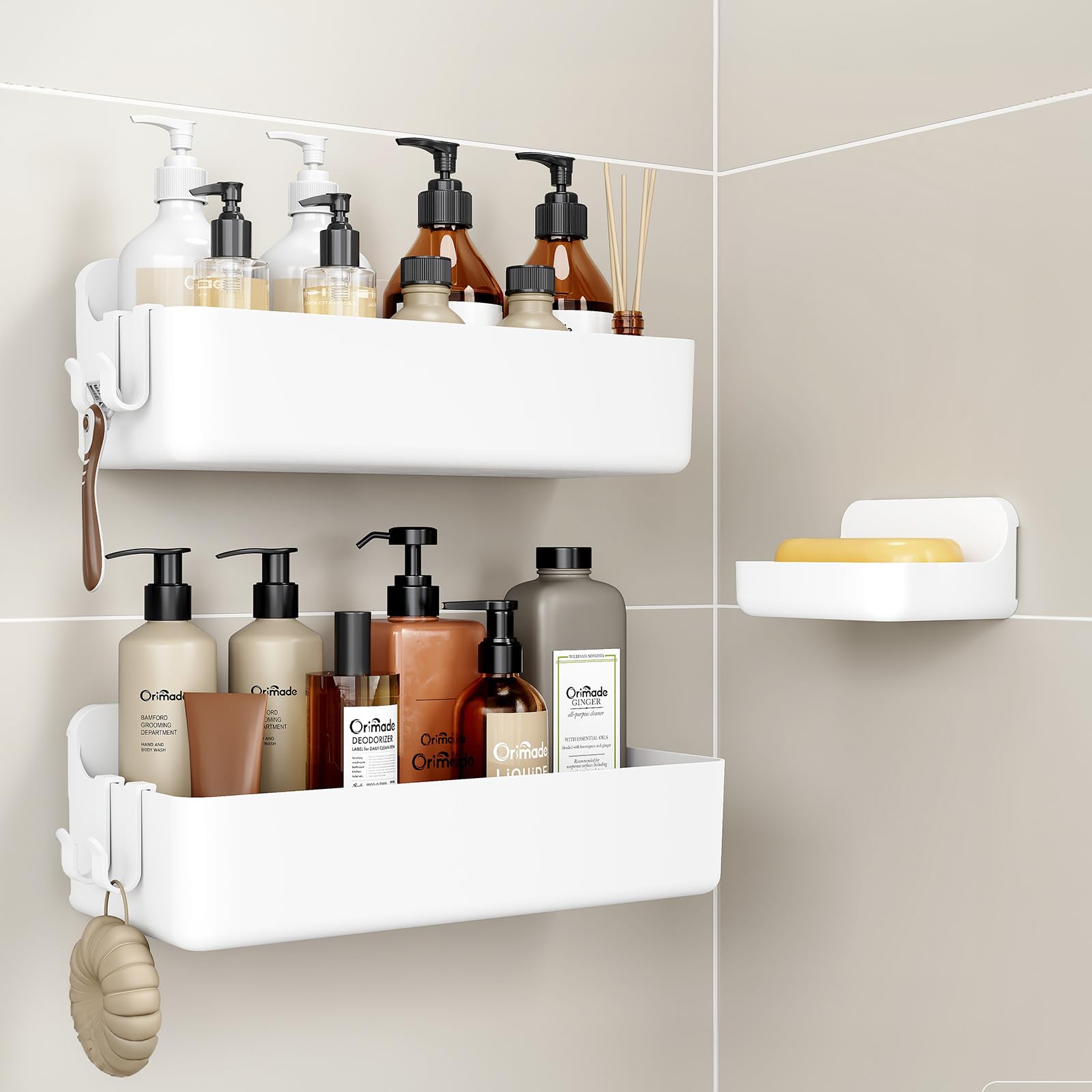 Orimade shower caddy 3-pack main view with clean white finish and minimalist design