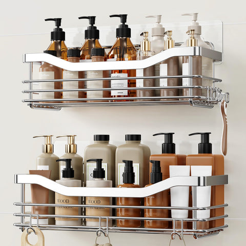 Orimade shower caddy front view showing compact, organized toiletries.
