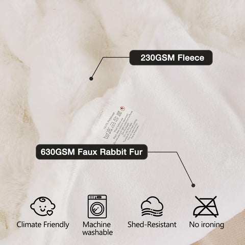 ORINOVA Plush faux fur blanket folded on sofa demonstrates quick warmth and decorative texture.
