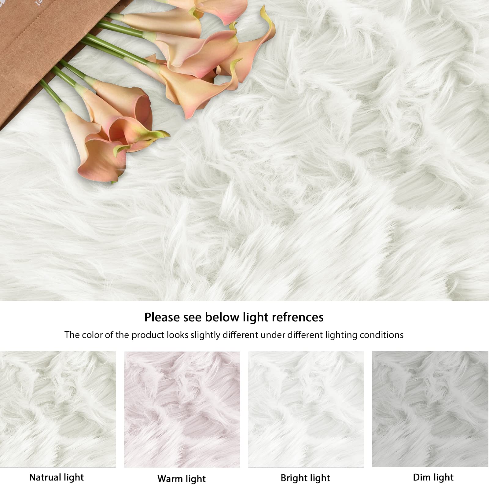 ORINOVA White Faux Sheepskin Rug shown in a cozy living room setting