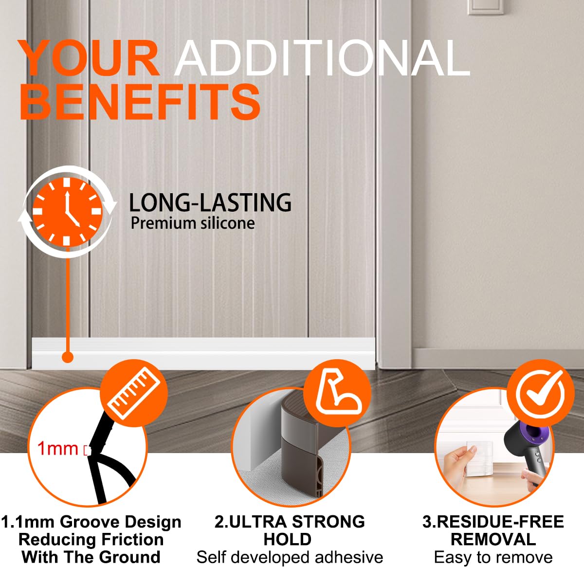 Ormein wide backing adhesive prevents lifting and keeps doors smooth.