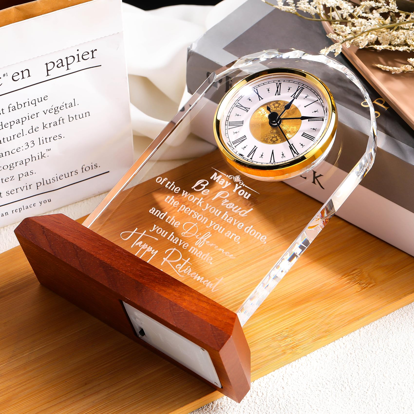 Ornalrist K9 crystal clock with engraving for meaningful retirement keepsake