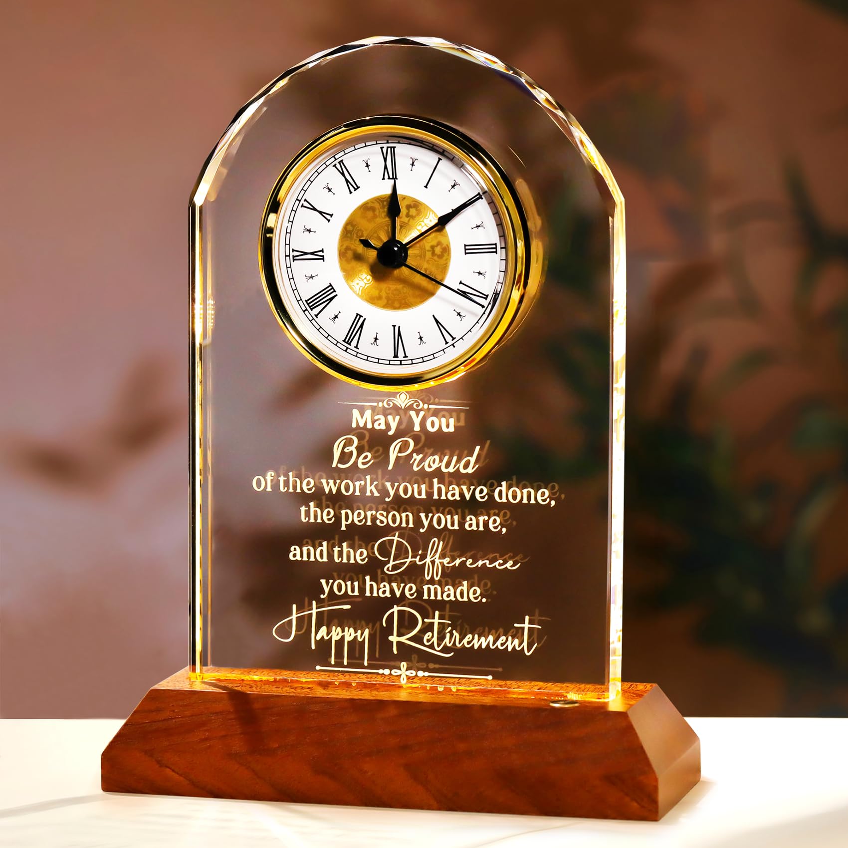 Ornalrist retirement clock crystal base wood on desk for elegant decor