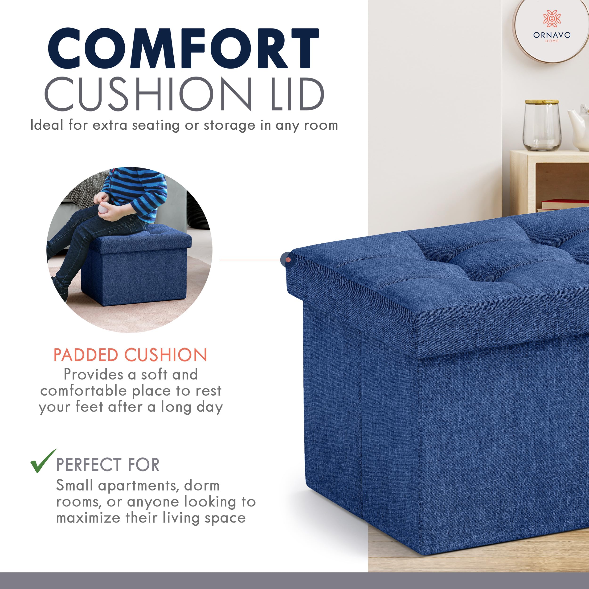 Ornavo Home ottoman with storage in bedroom for blankets.