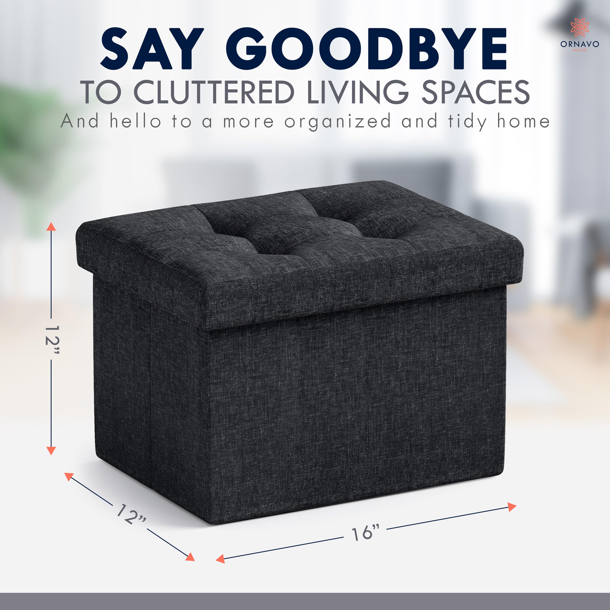 Ornavo Home black linen ottoman doubles as stylish foot stool.