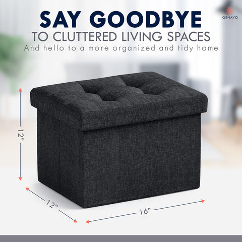 Ornavo Home black linen ottoman doubles as stylish foot stool.