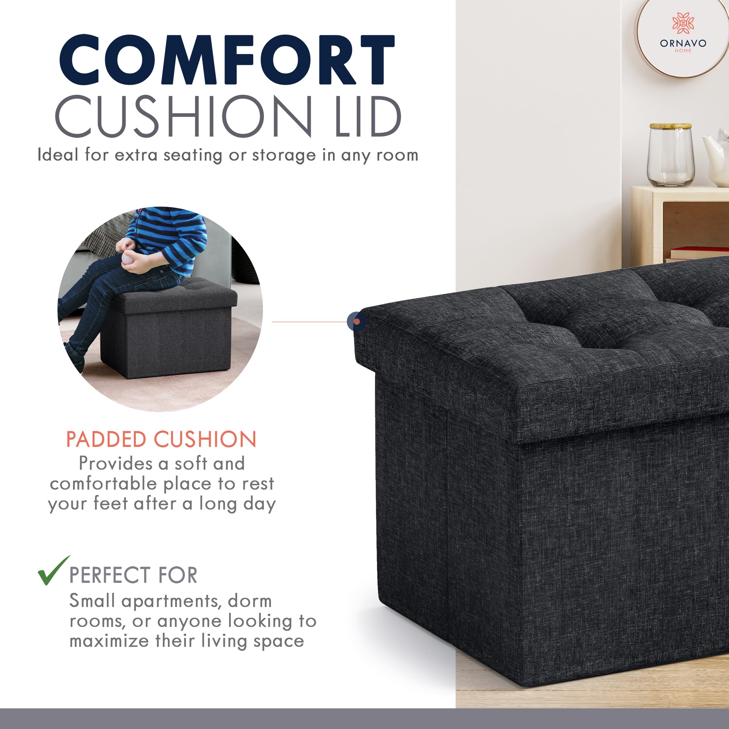 Ornavo Home compact seating for living rooms with hidden storage.
