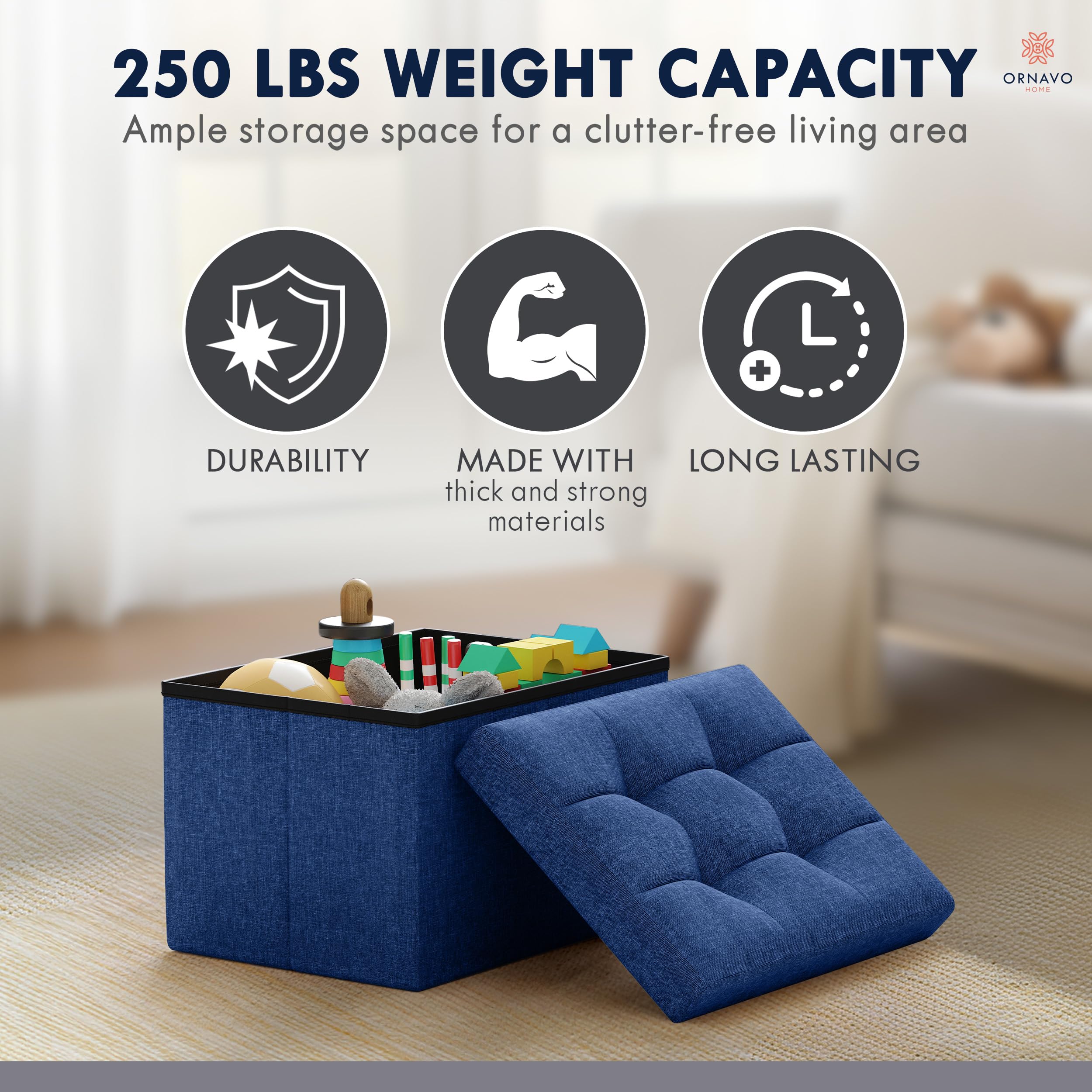 Ornavo Home durable linen ottoman designed for daily use in home office.