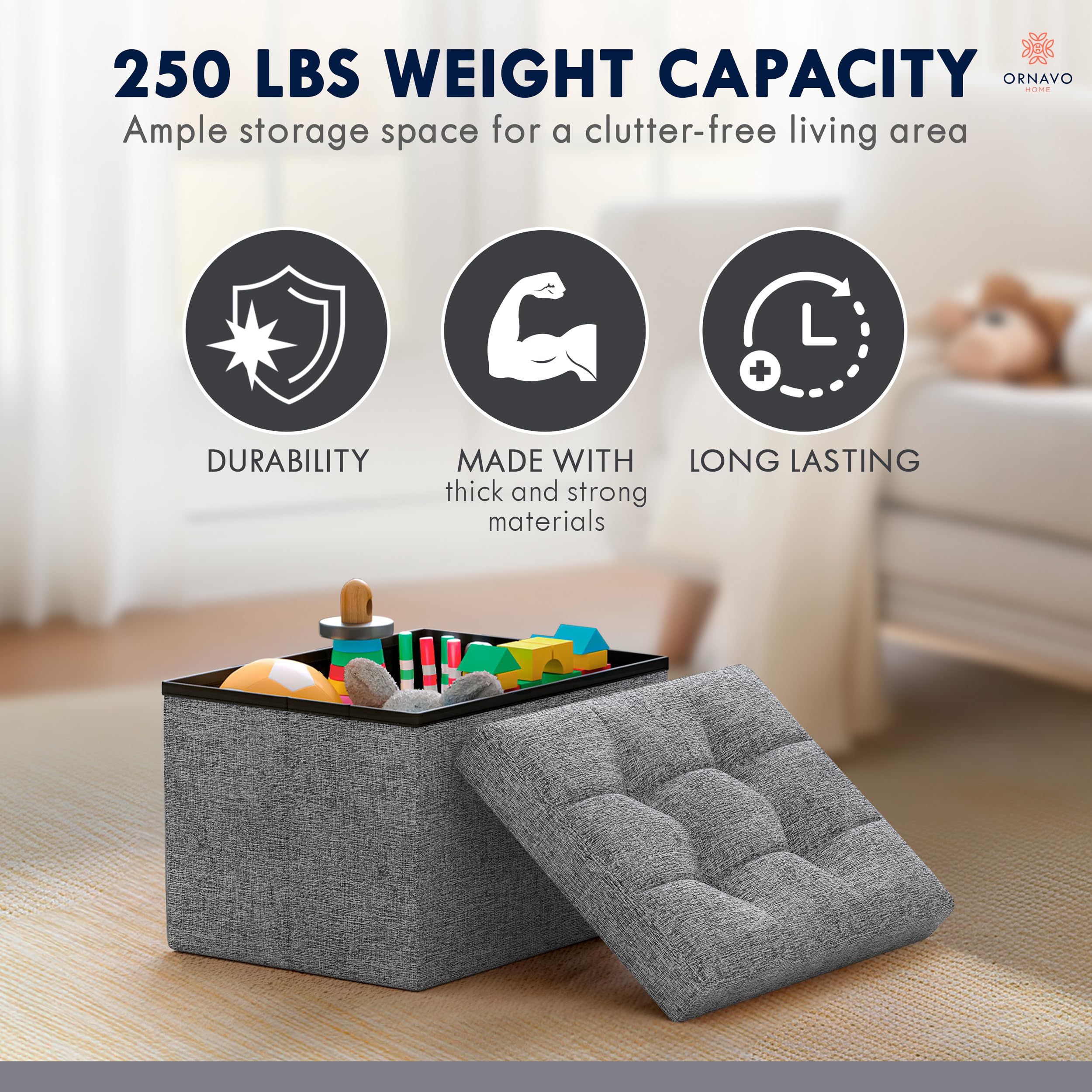 Ornavo Home durable linen ottoman built for everyday use.