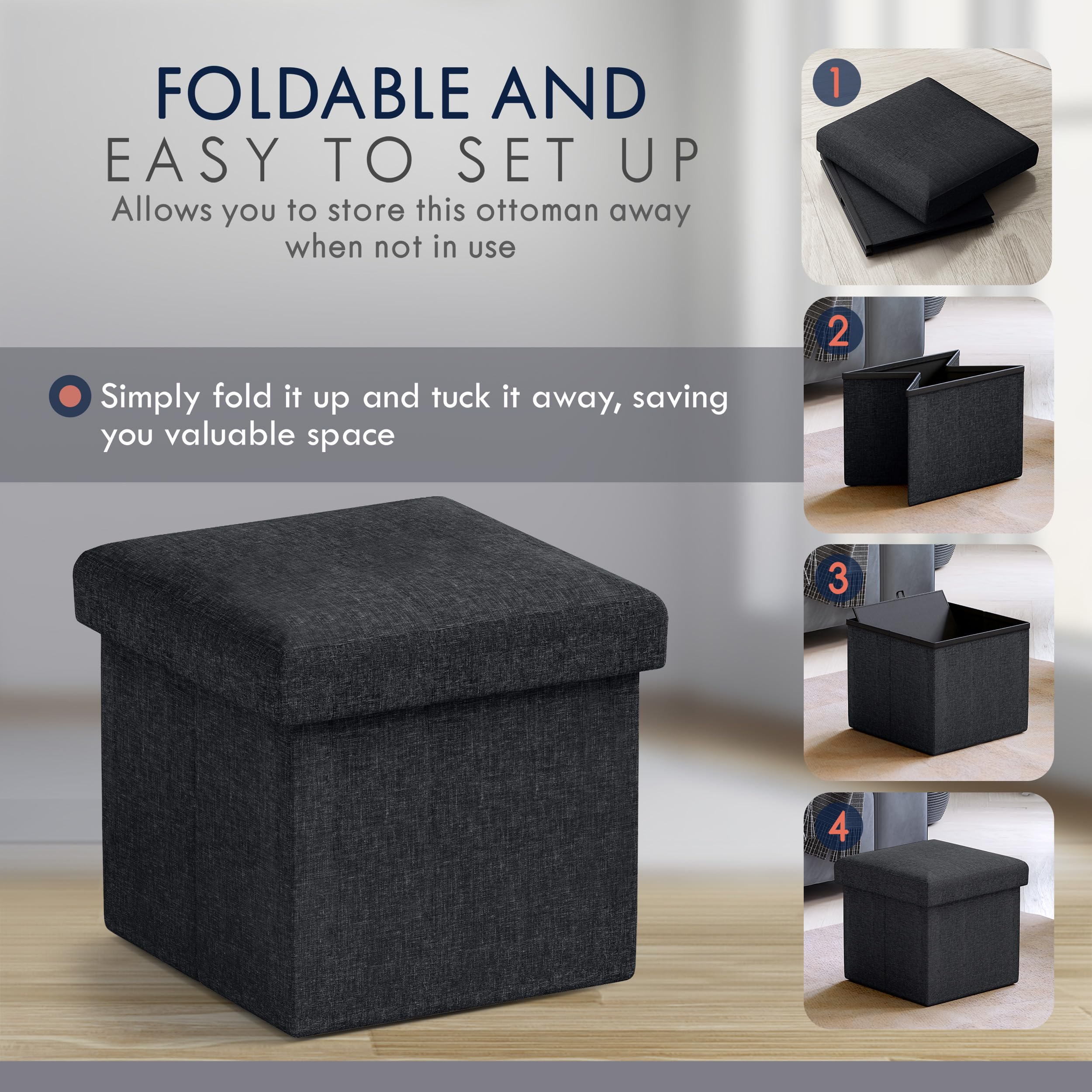 Ornavo Home linen-upholstered ottoman-seat closeup highlights comfortable seating.