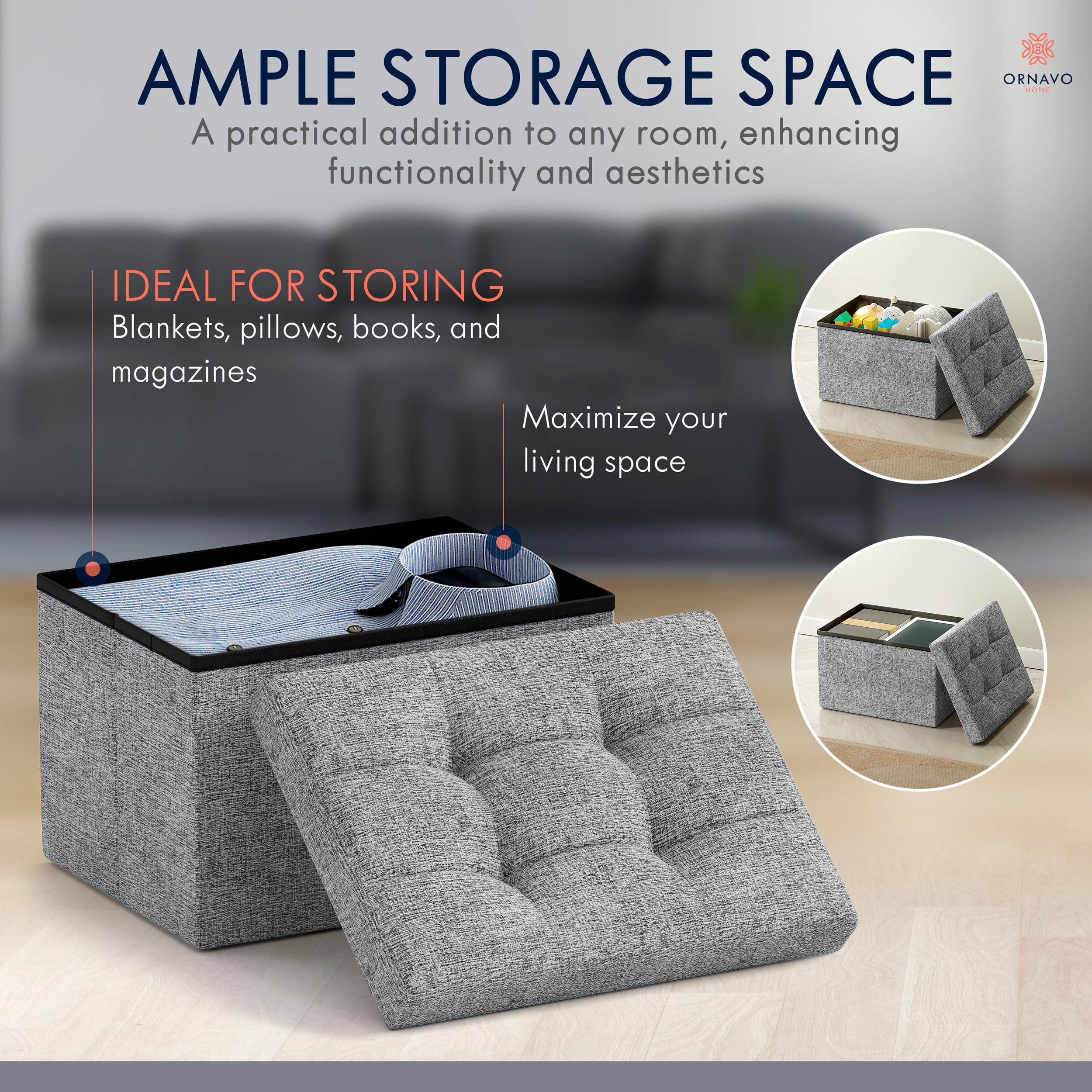 Ornavo Home padded cushion ottoman offers comfortable foot rest in gray.