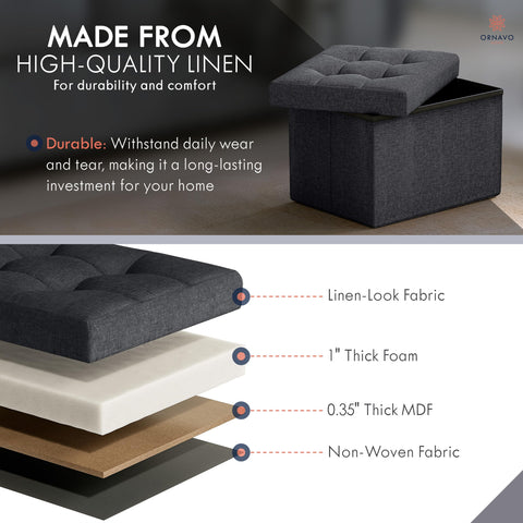 Ornavo Home ottoman with storage interior keeps blankets and magazines tidy.
