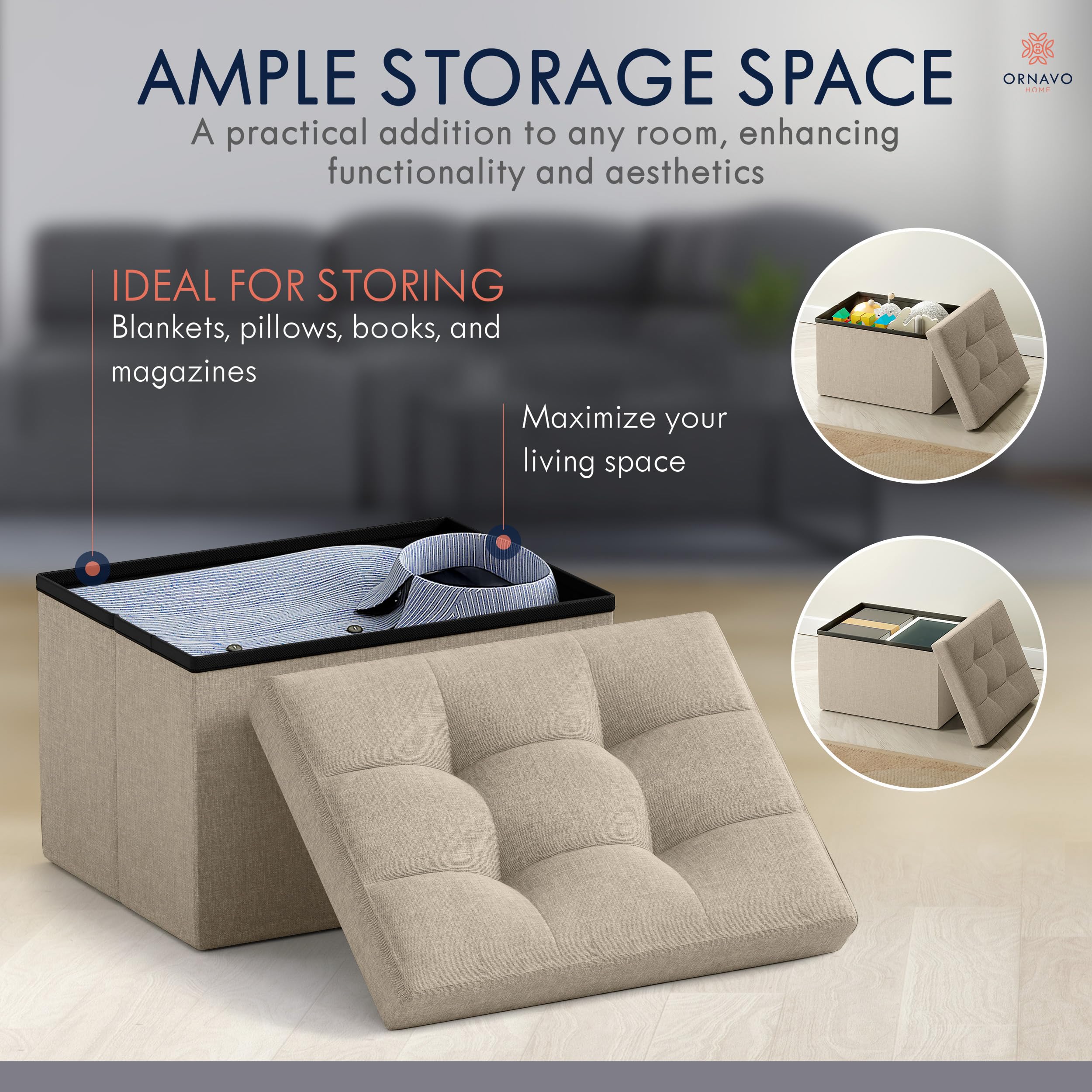 Ornavo Home ottoman padded cushion provides comfortable foot rest for living spaces.