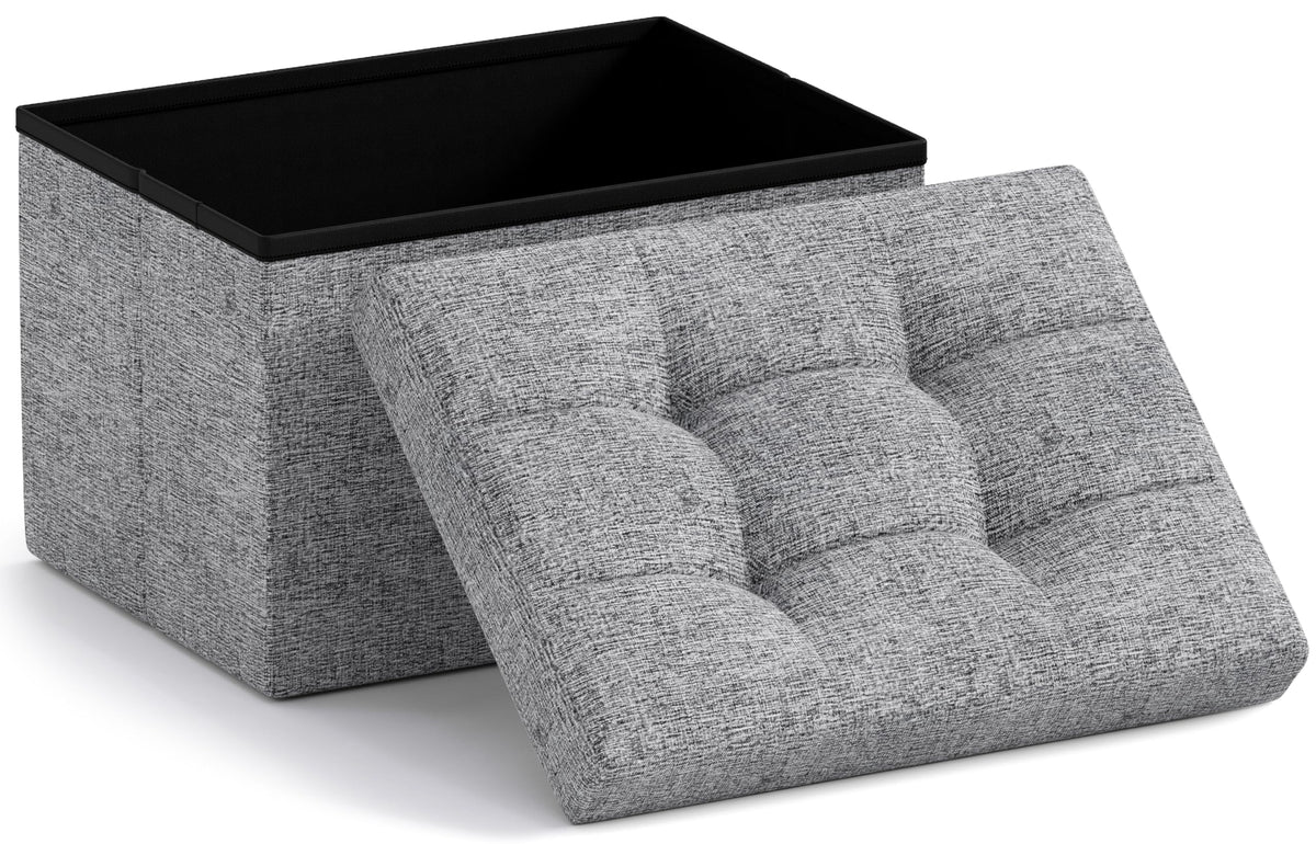 Ornavo Home small storage ottoman in gray folds flat for compact storage.