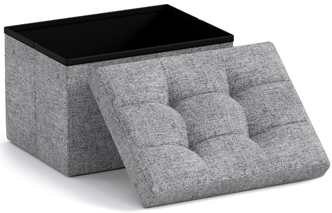 Ornavo Home small storage ottoman in gray folds flat for compact storage.
