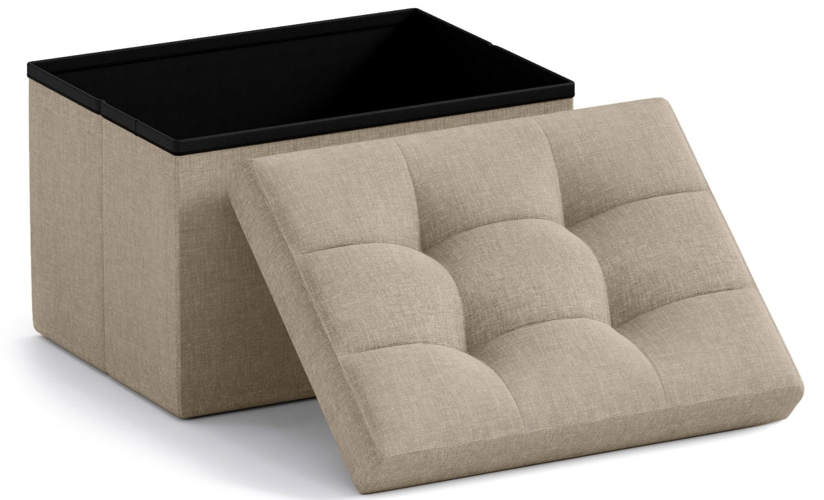 Ornavo Home small storage ottoman foldable taupe, compact foot rest with hidden storage.