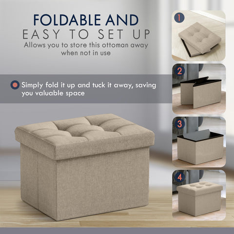 Ornavo Home ottoman folded for space-saving storage in small rooms.