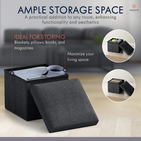 Ornavo Home storage ottoman interior blankets-pillows offers concealed storage on demand.