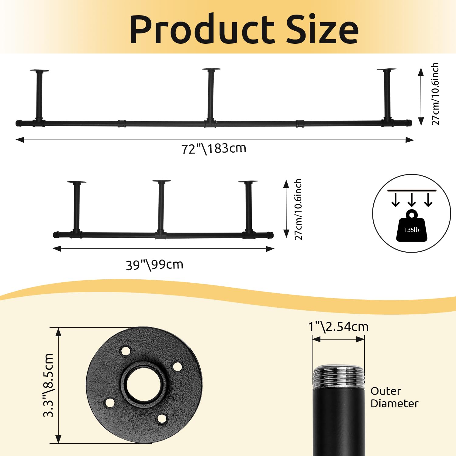 Oroonoko garment rack heavy-duty base with three wall mounts supports up to 132lbs.