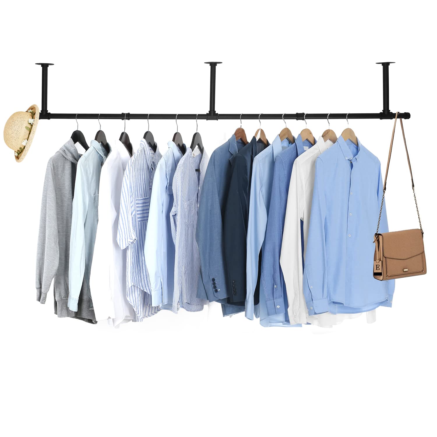 Oroonoko pipe clothes rack ceiling mount with 72inch length for space-saving laundry organization.