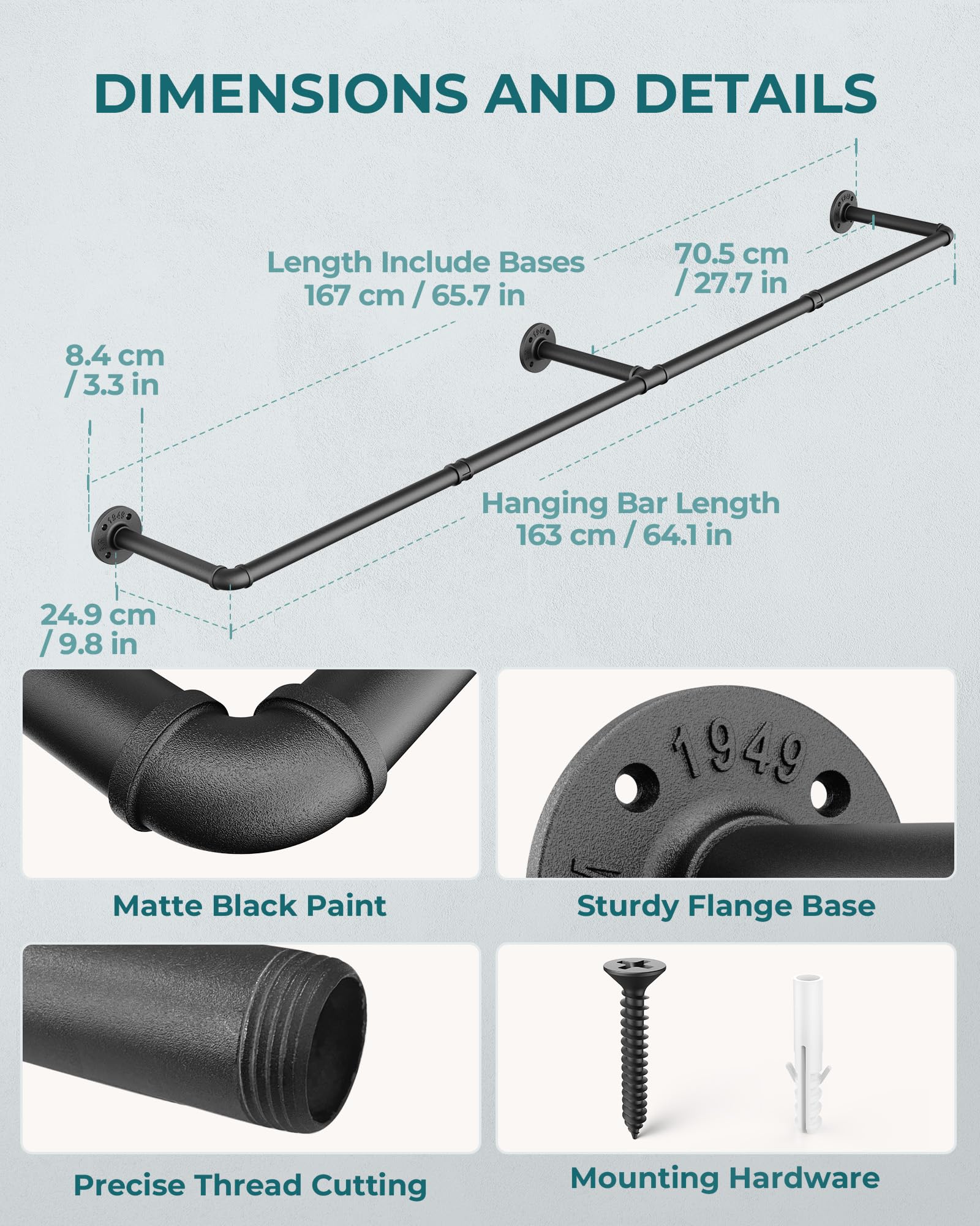 OROPY clothes rack matte black finish blends with industrial décor.