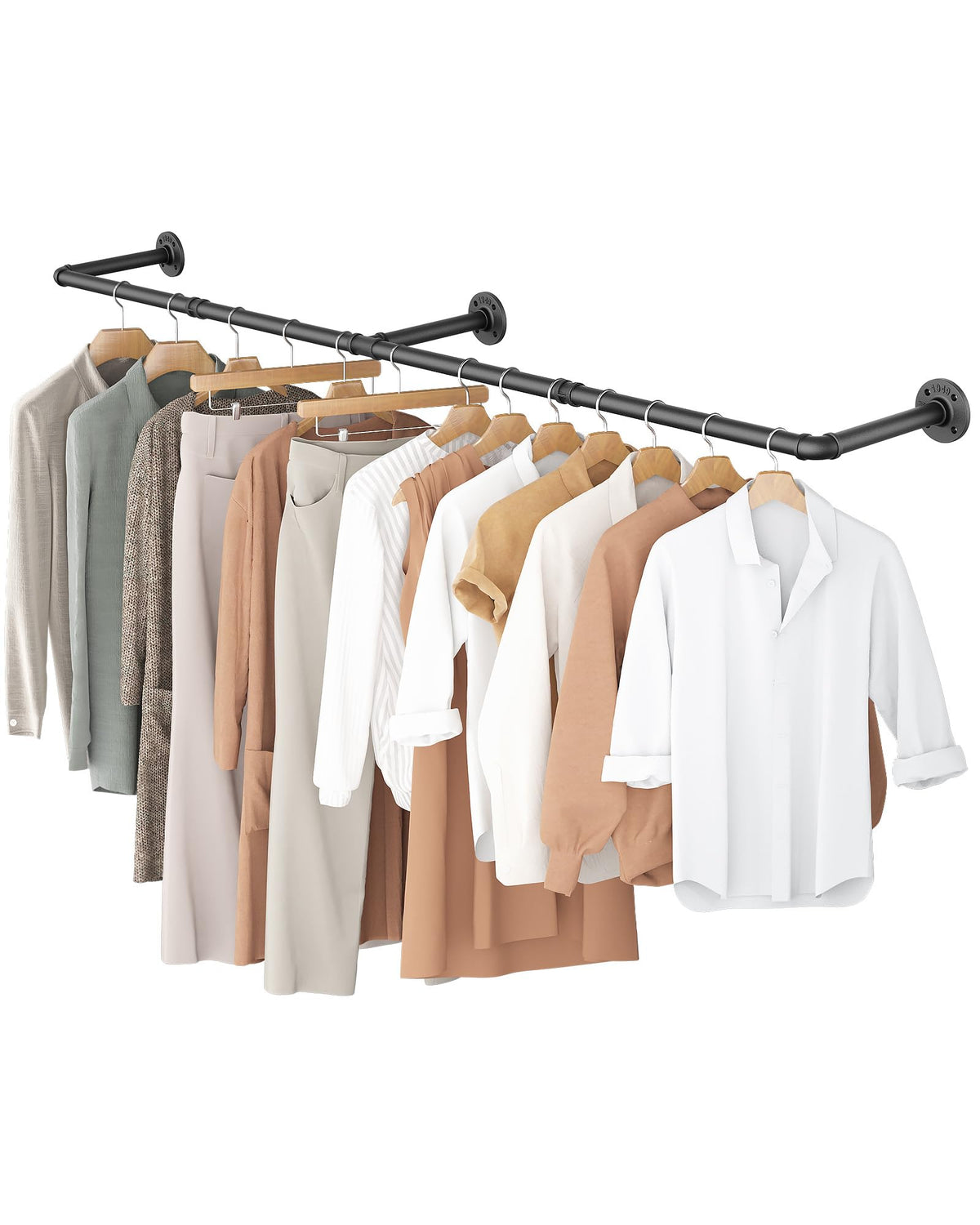 OROPY clothes rack front view emphasizes space-saving wall-mounted design for organized closets.