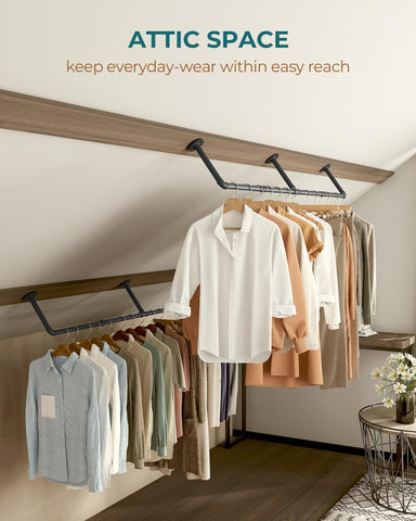 OROPY clothes rack installed in closet saves floor space and adds order.