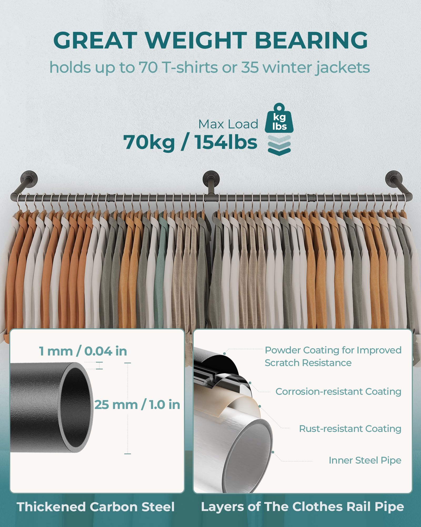 OROPY clothes rack loaded with hangers shows high-capacity wardrobe storage.