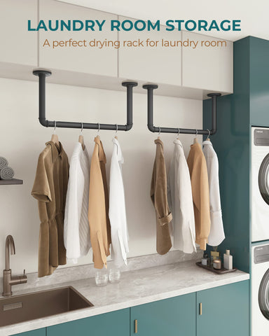 OROPY Industrial Pipe Clothes Rack black finish supports up to 100 lbs when solidly mounted.